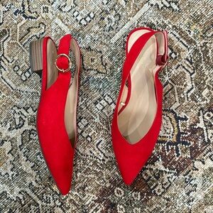 ANN TAYLOR red velvet pointed toe block heel shoes mules slingbacks 8
